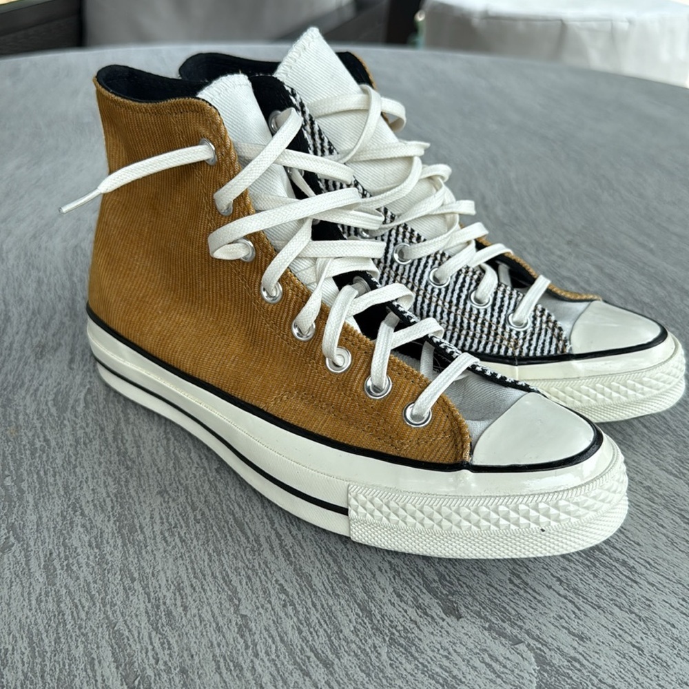 Converse Women's High-Top Sneakers in solid and stripe black, cream and brown - Picture 9 of 9